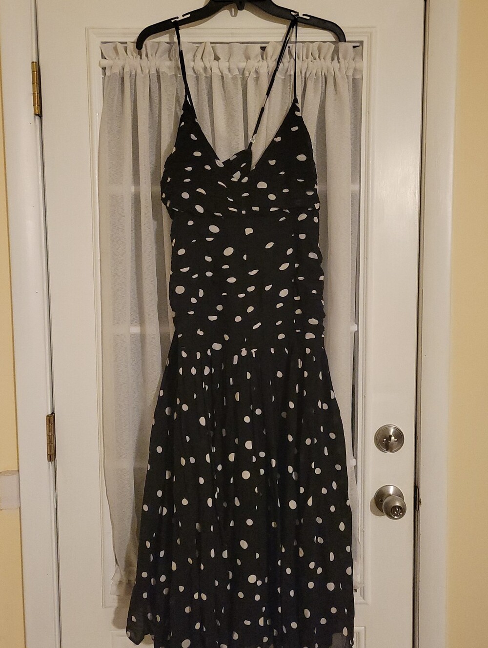 LOFT Black Midi Dress with White Polka Dots